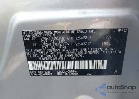 2018 Toyota Rav4 Xle z USA, uszkodzony, nr VIN 2T3WFREV2JW414282